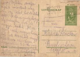 ~1942 Kresz Sándor zsidó KMSZ (közérdekű munkaszolgálatos) levele a bustyaházai munkatáborból. 109/15. / WWII Letter of a Jewish labor serviceman from the labor camp of Bustino. Judaica + 18f Ga. (EK)