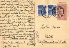 1943 Szőllősi Jenőné levele fiának, Szőllősi Jánosnak, zsidó KMSZ (közérdekű munkaszolgálatos) a füleki munkatáborba. 101/80. III. szakasz / WWII Letter to a Jewish labor serviceman in the labor camp of Filakovo from his mother. Judaica + 12f Ga. (EK)