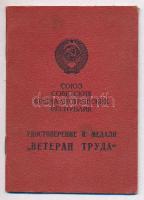 Szovjetunió 1979. "A munka veteránja" ezüstözött tombak kitüntetés mellszalaggal, adományo...