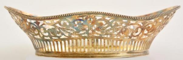 Ezüst(Ag) áttört kosár, jelzett, 21x14x5,5 cm, nettó: 217 g