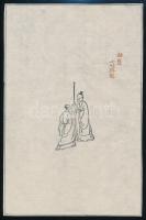cca 1900-1950 Két szerzetes, kínai fametszet, 21×14 cm