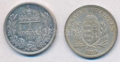 1915KB 1K Ag "Ferenc József" + 1939. 1P Ag T:1-