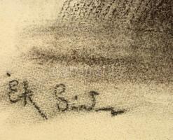 Ék jelzéssel: Férfi ülő akt. Szén, papír, felcsavarva, 73×53 cm