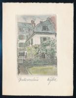 Olvashatatlan jelzéssel: Beethovenhaus, színezett rézkarc, papír, 9×6 cm