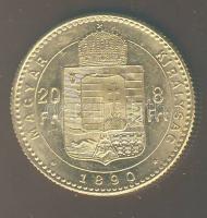 1890. 8Ft/20Fr Au 6,452g "Fiumei címer" T:2+ R!
