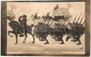 1920 Felszabadítóink távozása, grafika / Anti-Triple Entente propaganda after the Treaty of Trianon. artist signed