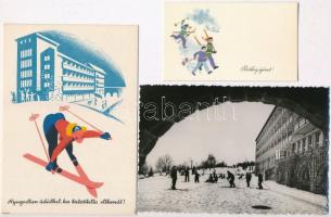 3 db MODERN síelős, téli sport motívumlap (1 nem képeslap hátoldalú) / 3 modern skiing, winter sport motive postcards (1 non PC)