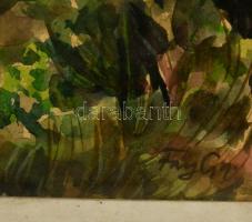 Fáy jelzéssel: Dobos táj házakkal. Akvarell, papír, kis szakadással, üvegezett keretben, 43×31 cm