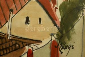 Szőnyi jelzéssel: Házetetők. Akvarell, papír, üvegezett keretben, 33×24 cm