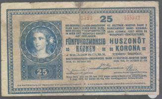 1918. 25K "hullámos" "3121" sorozatszám T:III-/IV