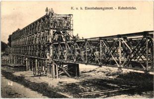 K.u.K. Eisenbahnregiment. Kohnbrücke. Verlag J. L. K. No. 80. / K.u.K. military railroad regiment, railway bridge construction, truss bridge with soldiers (EK)