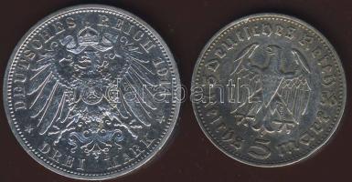 Német Birodalom/Császárság/Poroszország 1911. 3M Ag T:2/3 pici ph. + 3. Birodalom 1936J 5M Ag "Hindenburg" T:2/3