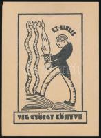 Dinnyés Ferenc (1886-1958): Art deco ex libris, Víg György. Fametszet, papír, jelzett a dúcon, 10x8 cm