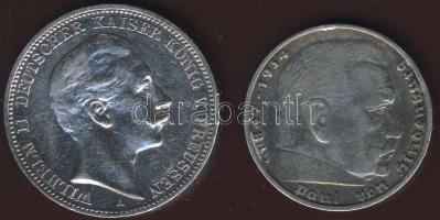 Német Birodalom/Császárság/Poroszország 1911. 3M Ag T:2/3 pici ph. + 3. Birodalom 1936J 5M Ag "...