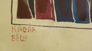 Kádár jelzéssel: Búsuló fejek. Akvarell, papír, üvegezett keretben, 16×9 cm