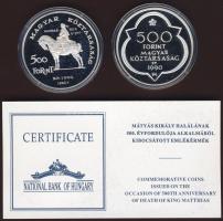 1990. 500Ft Ag + 500Ft Ag "Mátyás király" pár T:PP Eredeti díszdobozban, tanúsítvánnyal!