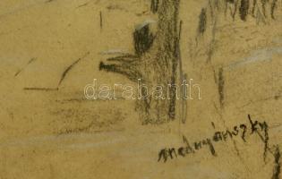 Mednyánszky jelzéssel: Téli park részlet. Vegyes technika, papír, üvegezett keretben, 40×30 cm