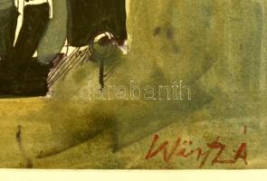 Würtz jelzéssel: Furulyázó. Vegyes technika, papír, üvegezett keretben, 19×13 cm