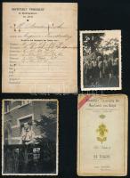 cca 1930-1944 Vegyes cserkész tétel, fotók, okmányok, 5 db