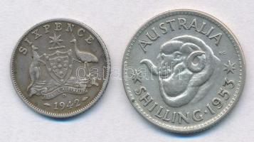 Ausztrália 1942D 6p Ag "VI. György" + 1953. 1Sh Ag "II. Erzsébet" T:2-
Australi...