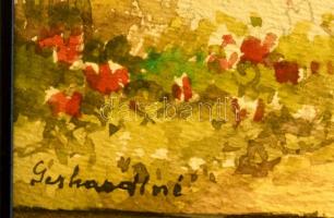 Gerhardtné jelzéssel: Házudvar. Akvarell, papír, üvegezett keretben, 10×15 cm