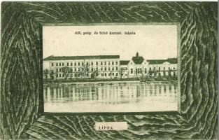 Lippa, Lipova; Áll. polgári felső és kereskedelmi iskola / school. Art Nouveau