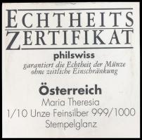 Ausztria 1993. "Mária Terézia / Burgtheater" Ag emlékérem tanúsítvánnyal (3,13g/0.999/21mm...