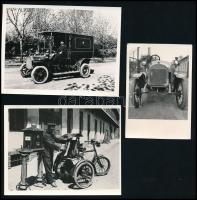 cca 1908-1930 Csonka-féle postai levélgyűjtő és csomagszállító járművek, 3 db fotó, utólagos előhívás, feliratozva, 6,5x9,5 és 9x11 cm