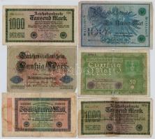 Német Birodalom / Weimari Köztársaság 1908-1923. 6db bankjegy, közte 1908. 100M T:III-,IV közte ragasztott German Empire / Weimar Republic 1908-1923. 6pcs of banknotes, including 1908. 100 Mark C:VG,G sticked