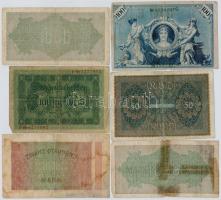 Német Birodalom / Weimari Köztársaság 1908-1923. 6db bankjegy, közte 1908. 100M T:III-,IV közte raga...
