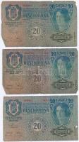 1913. 20K (3x) mindhárom II. kiadás és vízszintes, piros "DEUTSCHÖSTERREICH" felülbélyegzé...