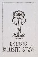 Schorr Tibor (?-?):Erotikus ex libris, Dr. Lustig István. Klisé, papír, jelzett a klisén, 5,5×4 cm