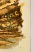 Szilárd Klára (1921- ): Város, színes lithográfia, papír, jelzett, felcsavarva, 65×48,5 cm