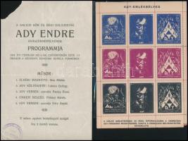 1919 Meghívó a Galilei kör Ady Endre gyászünnepére, 2 db + Ady emlékbélyeg
