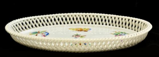 Herendi Viktória mintás ovális áttört tál, kézzel festett, jelzett, hibátlan, 24×13 cm