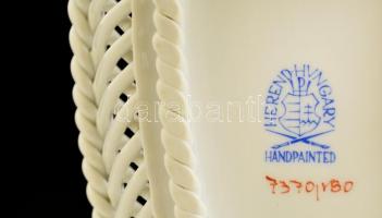 Herendi Viktória mintás ovális áttört tál, kézzel festett, jelzett, hibátlan, 24×13 cm