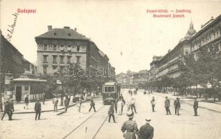 Budapest VIII. József körút, villamos, hirdetőoszlop, létra