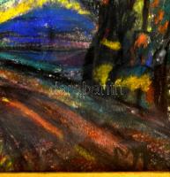 MT jelzéssel: Kilátás a dombról. Pasztell, papír, üvegezett keretben, 24×29,5 cm