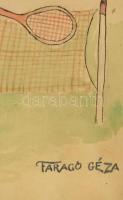 Faragó jelzéssel: Romantikus tenisz. Vegyes technika, papír, üvegezett keretben, 27×41 cm