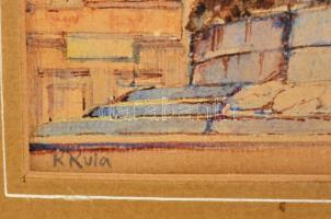 Kula jelzéssel: A prágai Týn-templom, akvarell, papír, paszpartuban, üvegezett fa keretben, 26×16 cm