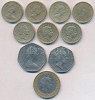 Nagy-Britannia 1983-2001. 50p (2xklf) + 1Ł (7xklf) + 2Ł T:2,2-
Great Britain 1983-2001. 50 Pence (2...