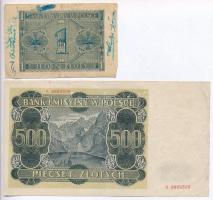 Lengyelország / Német megszállás 1940. 500Zl + 1941. 1Zl T:III,III-
Poland / German occupation 1940...