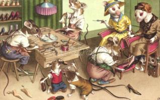 Mouse shoemakers in work. Alfred Mainzer - modern postcard (EK)