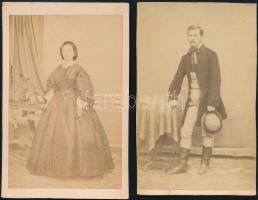 cca 1860 Vizitkártya méretű, 2 db vintage fotó, 10,5x6 cm