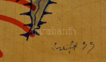 Szeift Béla (1944-2012): Barátkozás. Akvarell, papír, jelzett, 18×24 cm