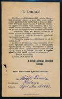 1919 Szolnoki Református Keresztyének Bizottságának röpirata a szabad vallásgyakorlásról, kissé szakadozott, kissé hiányos