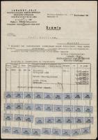 1945 Törökszentmiklós, Lábassy-féle Mezőgazdasági Ipar és Gépgyár Rt. számlája, inflációs (337 db 20 p. és 2 db 5 p.) illetékbélyegekkel.