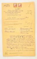 1924 Bírósági jegyzőkönyv, inflációs illletékbélyegekkel (62 db 500 k.), aláírásokkal