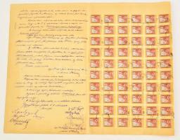 1924 Bírósági jegyzőkönyv, inflációs illletékbélyegekkel (62 db 500 k.), aláírásokkal