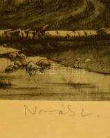 Novák Lajos (1927-1989): Pilismarót. Rézkarc, papír, jelzett, üvegezett keretben, foltos, 29×41 cm